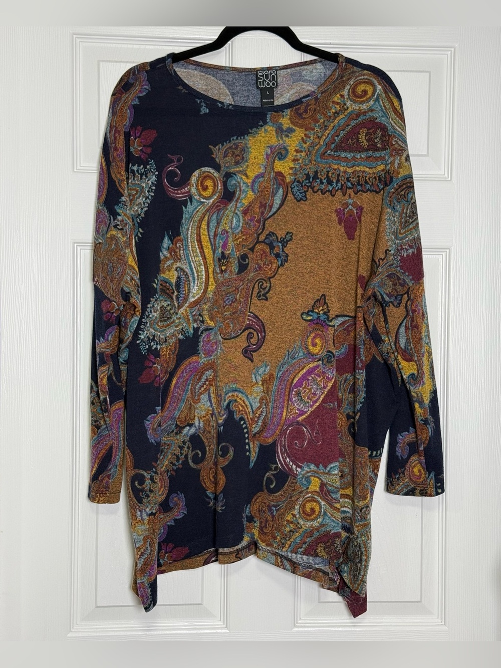 Clara Sunwoo Multicolor Paisley Long-Sleeve Top - Navy, Mustard & Burgundy Sz L